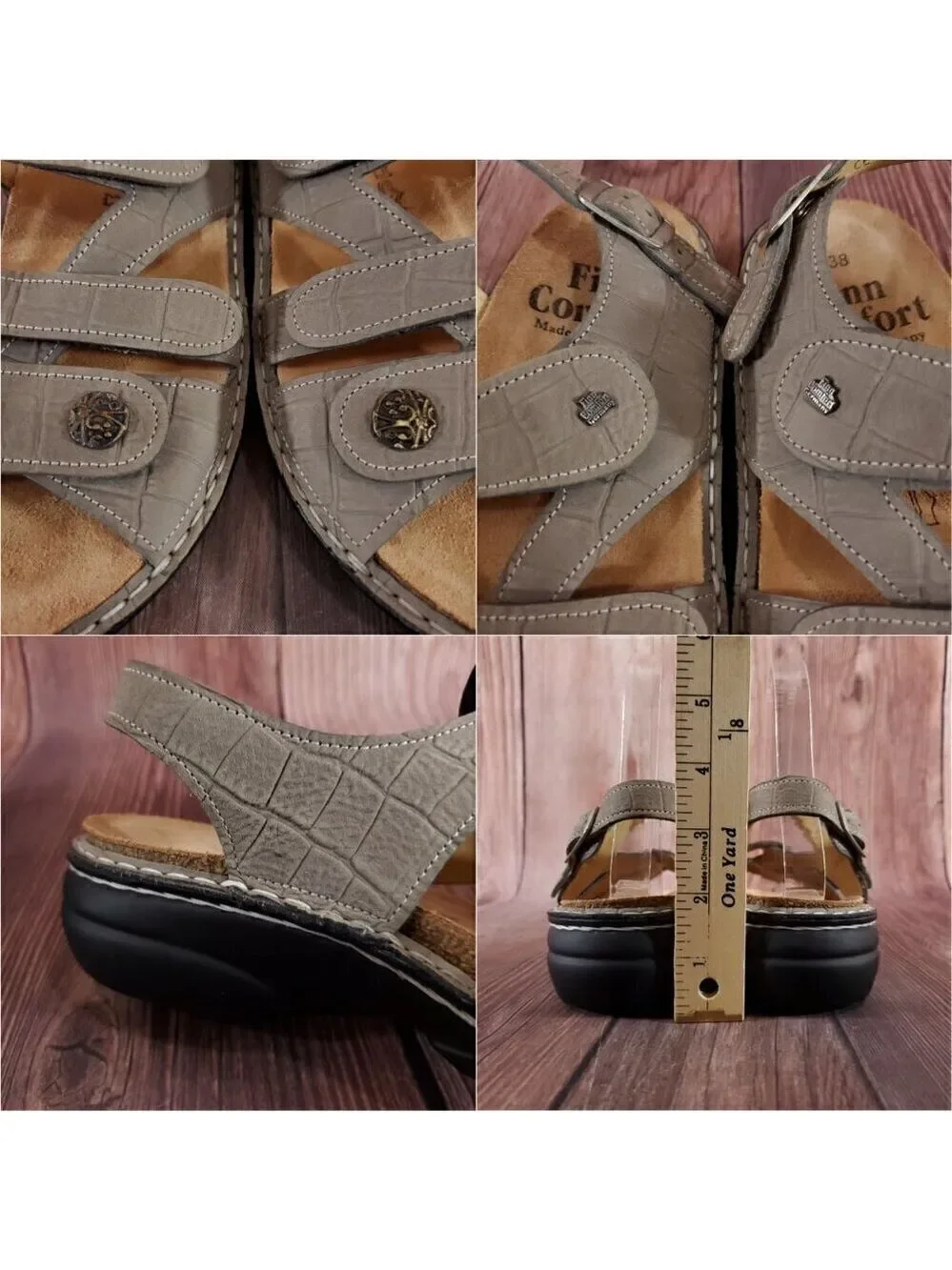 Finn Comfort Gomera Womens Size 38 US 7.5 Gray Leather Slingback Straps Sandals